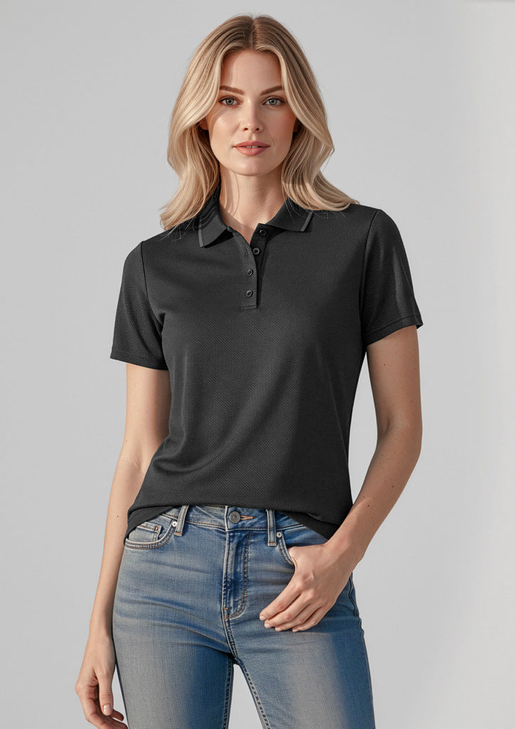 Womens Echo Short Sleeve Polo ||SRC=https://cdn.fashionbizapps.nz/honeybee/images/P412LS_Talent_BlackGraphite_01_mzCZiiO.jpg