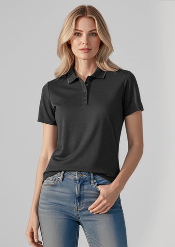 Womens Echo Short Sleeve Polo ||SRC=https://cdn.fashionbizapps.nz/honeybee/images/P412LS_Talent_BlackGraphite_01_mzCZiiO.jpg