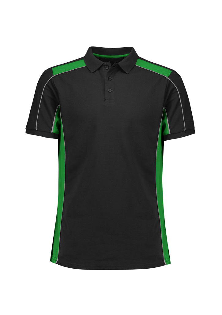 Unisex Grid Short Sleeve Polo - Black/Green ||SRC=https://cdn.fashionbizapps.nz/honeybee/images/P413US_Product_Black_Green_01.jpg
