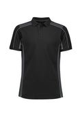 Unisex Grid Short Sleeve Polo - Black/Grey ||SRC=https://cdn.fashionbizapps.nz/honeybee/images/P413US_Product_Black_Grey_01.jpg