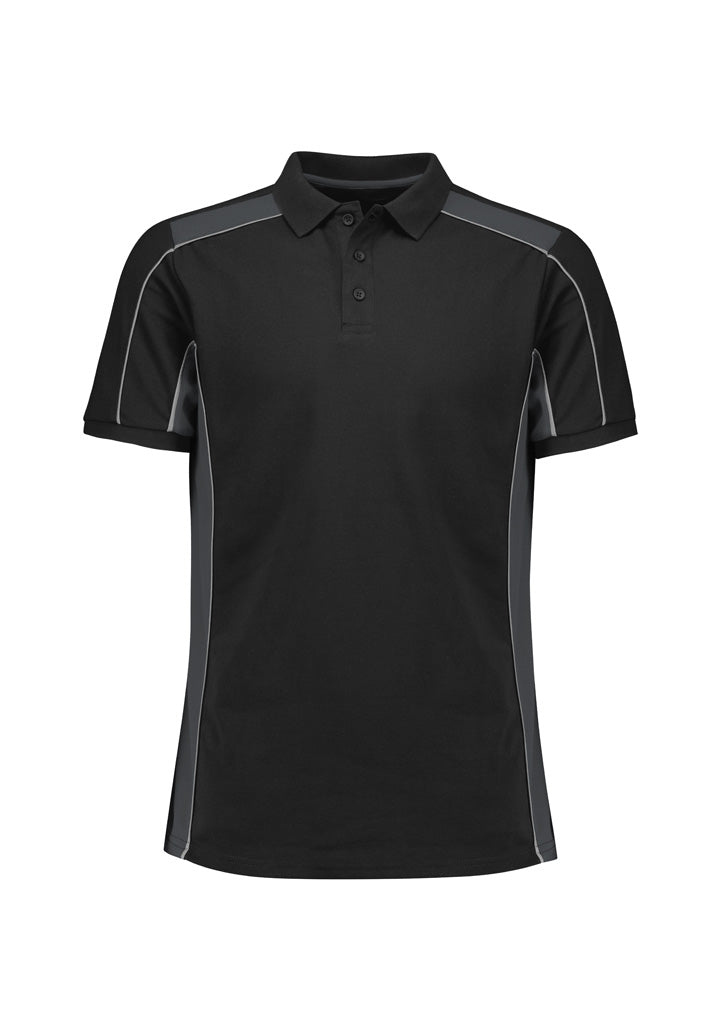 Unisex Grid Short Sleeve Polo - Black/Grey ||SRC=https://cdn.fashionbizapps.nz/honeybee/images/P413US_Product_Black_Grey_01.jpg