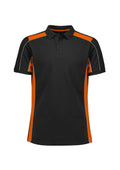 Unisex Grid Short Sleeve Polo - Black/Orange ||SRC=https://cdn.fashionbizapps.nz/honeybee/images/P413US_Product_Black_Orange_01.jpg