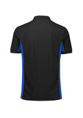 Unisex Grid Short Sleeve Polo - Black/Royal ||SRC=https://cdn.fashionbizapps.nz/honeybee/images/P413US_Product_Black_Royal_02.jpg
