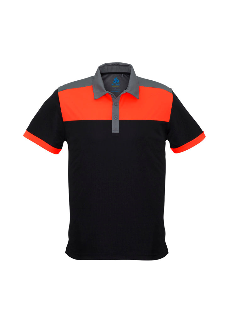 Mens Charger Short Sleeve Polo - Black/Fluoro Orange/Grey ||SRC=https://cdn.fashionbizapps.nz/honeybee/images/P500MS_bProduct_Black_FluoroOrange_Grey_01_DCz2rsX.jpg