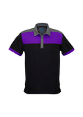 Mens Charger Short Sleeve Polo - Black/Purple/Grey ||SRC=https://cdn.fashionbizapps.nz/honeybee/images/P500MS_bProduct_Black_Purple_Grey_01_DJf7f0Q.jpg
