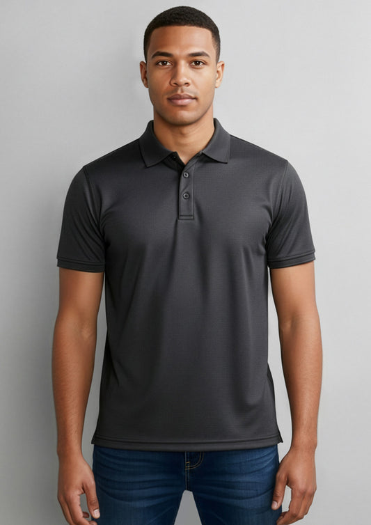 Mens Shadow Short Sleeve Polo ||SRC=https://cdn.fashionbizapps.nz/honeybee/images/P501MS_Talent_GraphiteBlack_01.jpg