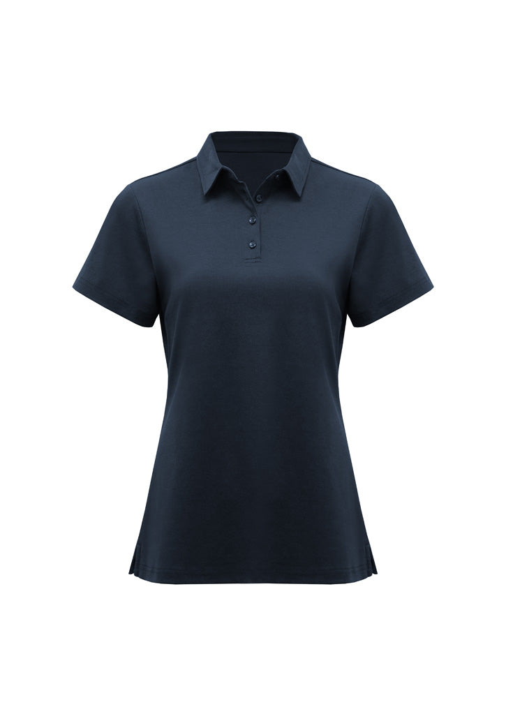 Womens Lotus Short Sleeve Polo - Navy ||SRC=https://cdn.fashionbizapps.nz/honeybee/images/P515LS_Product_Navy_01.jpg