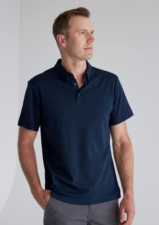 Mens Lotus Short Sleeve Polo ||SRC=https://cdn.fashionbizapps.nz/honeybee/images/P515MS_Talent_Navy_02_5Y24z6Y.jpg