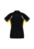 Womens Renegade Short Sleeve Polo - Black/Gold/Silver ||SRC=https://cdn.fashionbizapps.nz/honeybee/images/P700LS_bProduct_Black_Gold_Silver_02_PKdasf2.jpg