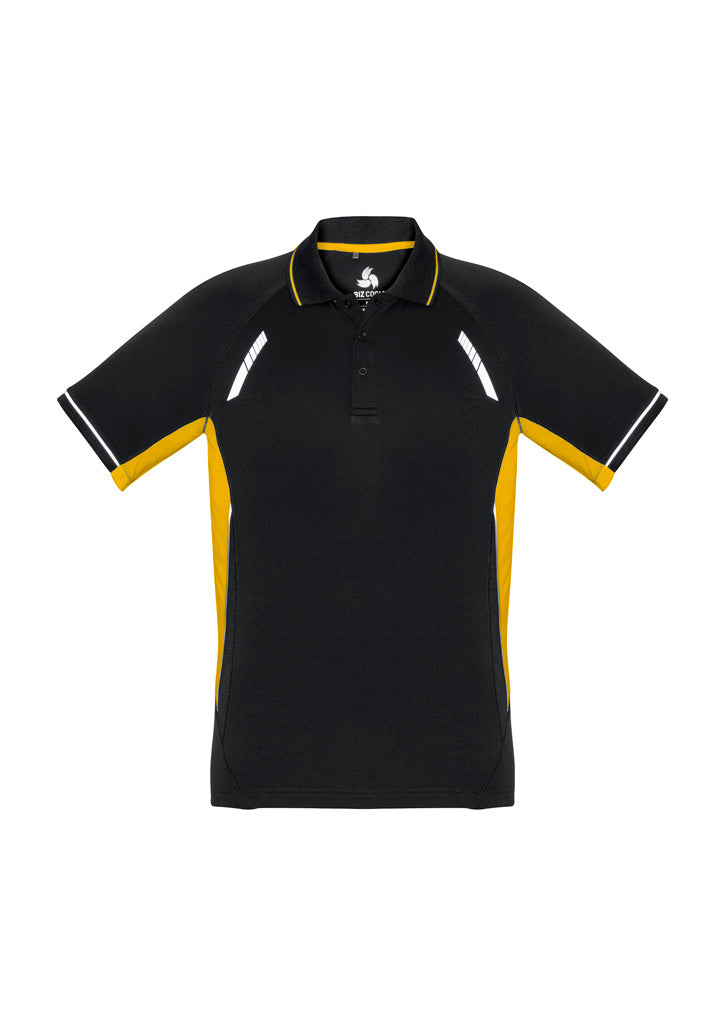 Mens Renegade Short Sleeve Polo - Black/Gold/Silver ||SRC=https://cdn.fashionbizapps.nz/honeybee/images/P700MS_bProduct_Black_Gold_Silver_01_IgKtt02.jpg