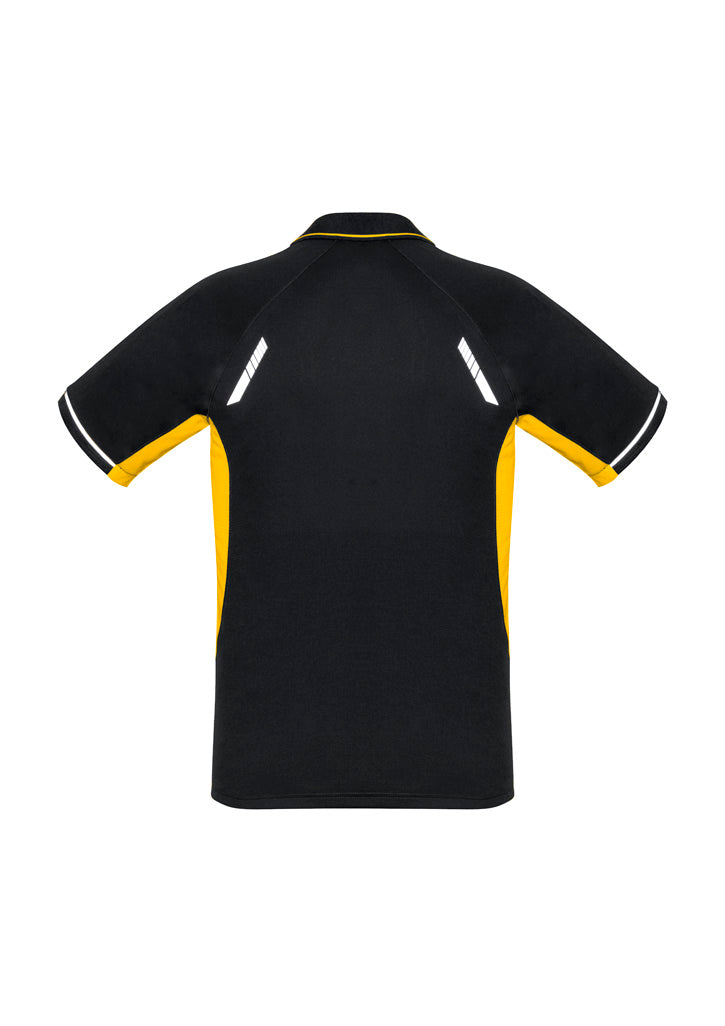 Mens Renegade Short Sleeve Polo - Black/Gold/Silver ||SRC=https://cdn.fashionbizapps.nz/honeybee/images/P700MS_bProduct_Black_Gold_Silver_02_d4meQxM.jpg