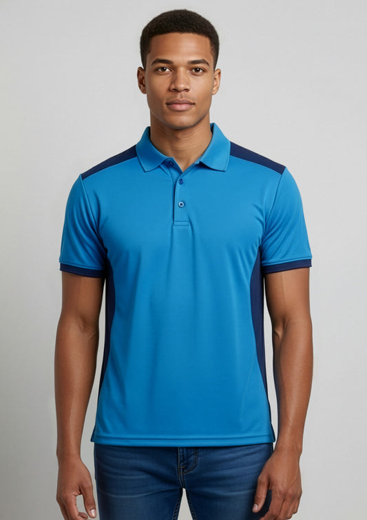 Mens Rival Short Sleeve Polo ||SRC=https://cdn.fashionbizapps.nz/honeybee/images/P705MS_Talent_Cyan_Navy_01.jpg