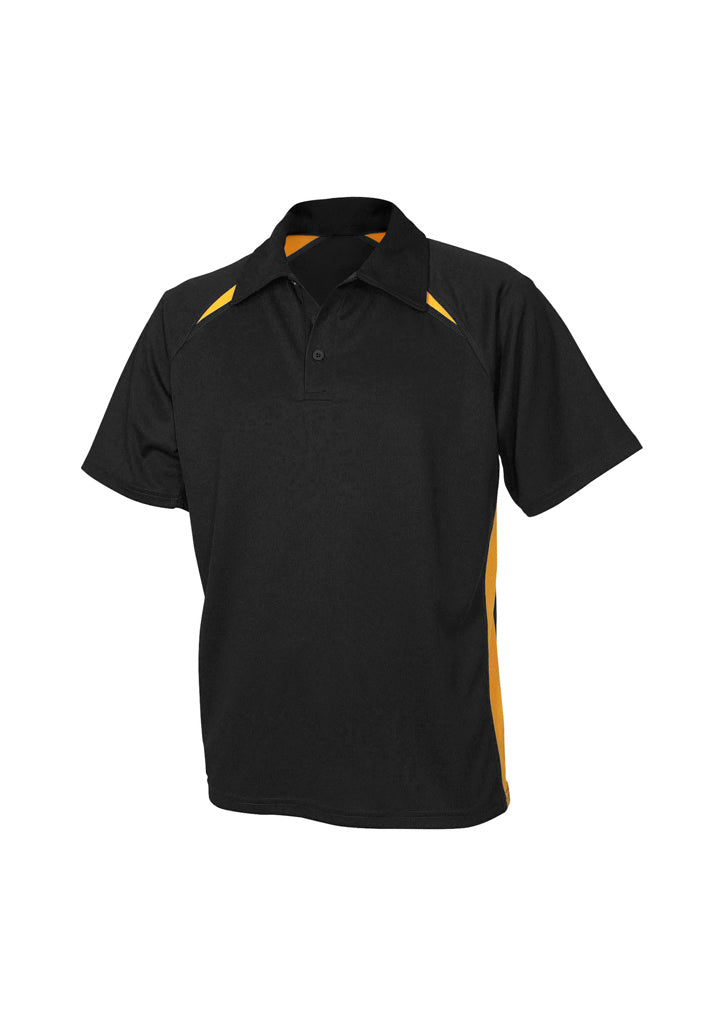 Mens Splice Short Sleeve Polo - Black/Gold ||SRC=https://cdn.fashionbizapps.nz/honeybee/images/P7700_bProduct_Black_Gold_01_TjPE9XI.jpg