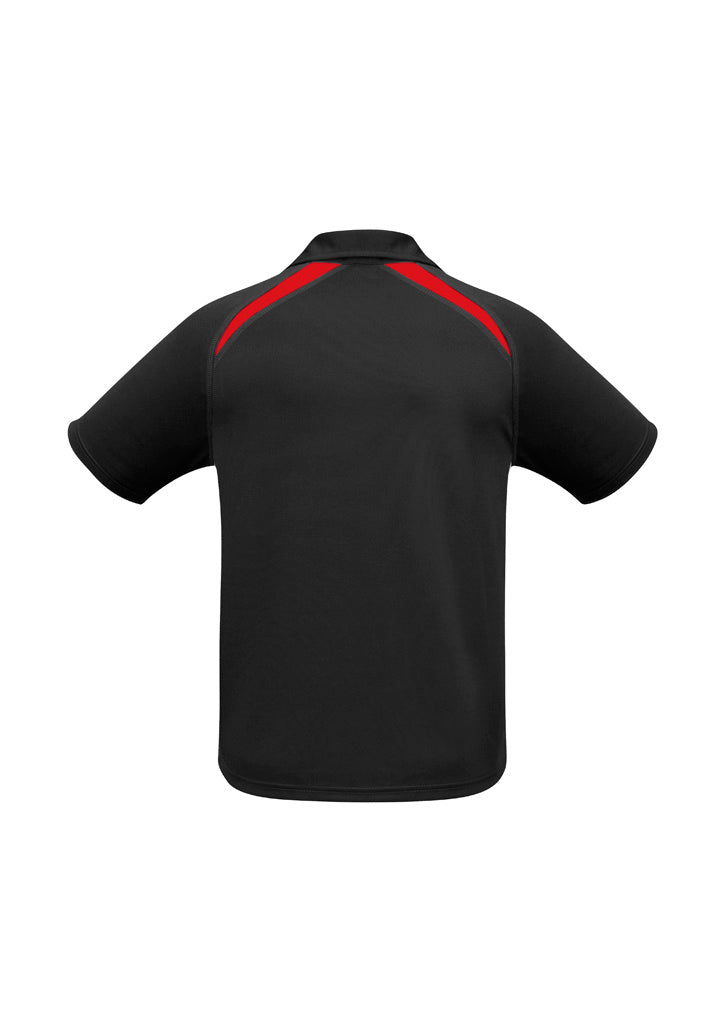 Mens Splice Short Sleeve Polo - Black/Red ||SRC=https://cdn.fashionbizapps.nz/honeybee/images/P7700_bProduct_Black_Red_02_wd73vYW.jpg