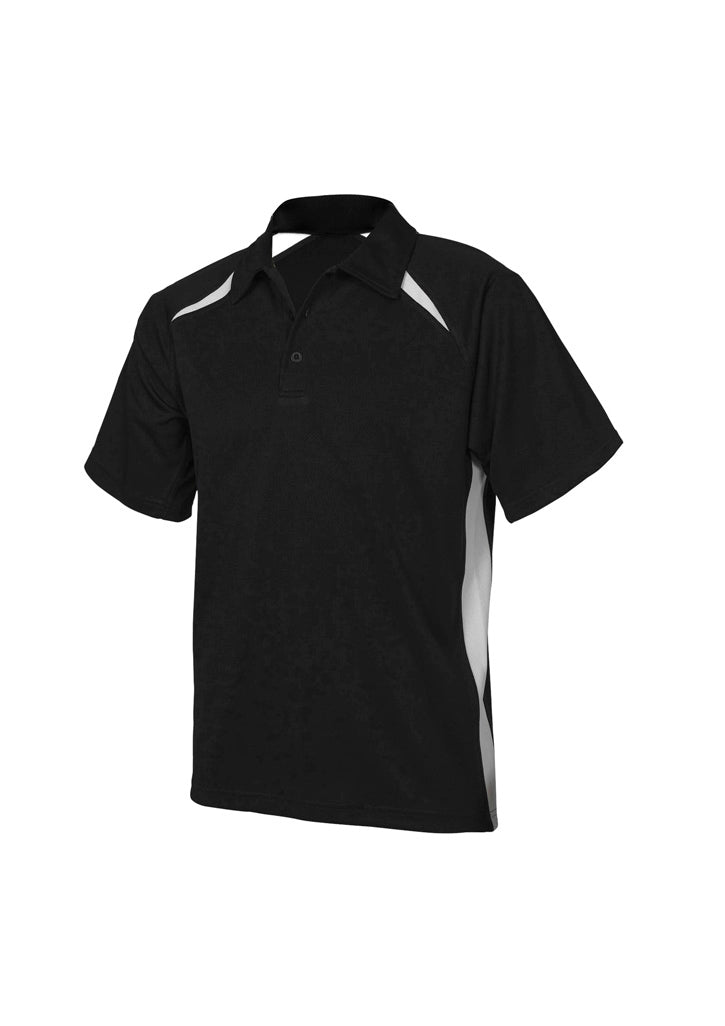 Mens Splice Short Sleeve Polo - Black/White ||SRC=https://cdn.fashionbizapps.nz/honeybee/images/P7700_bProduct_Black_White_01_2Kd1G1X.jpg