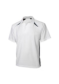 Mens Splice Short Sleeve Polo - White/Navy ||SRC=https://cdn.fashionbizapps.nz/honeybee/images/P7700_bProduct_White_Navy_01_VPp48Ww.jpg