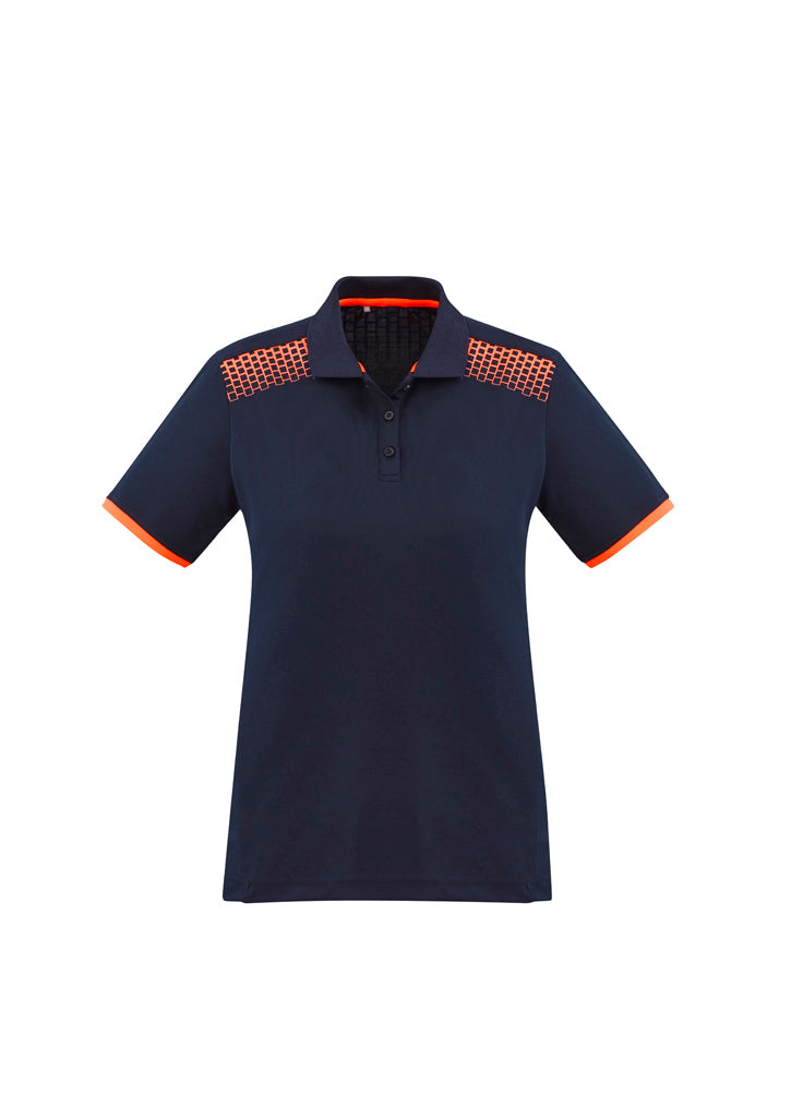 Womens Galaxy Short Sleeve Polo - Navy/Fluoro Orange ||SRC=https://cdn.fashionbizapps.nz/honeybee/images/P900LS_bProduct_Navy_FluoroOrange_01_o1lVCDH.jpg
