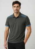 Mens Galaxy Short Sleeve Polo ||SRC=https://cdn.fashionbizapps.nz/honeybee/images/P900MS_Talent_Grey_Cyan_01_LMFtHd4.jpg