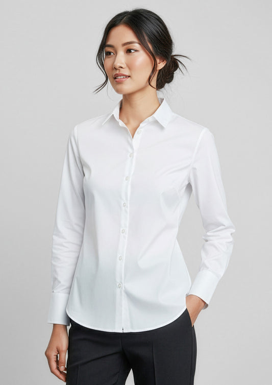 Womens Camden Long Sleeve Shirt ||SRC=https://cdn.fashionbizapps.nz/honeybee/images/S016LL_Talent_White_01_AOzpL8i.jpg