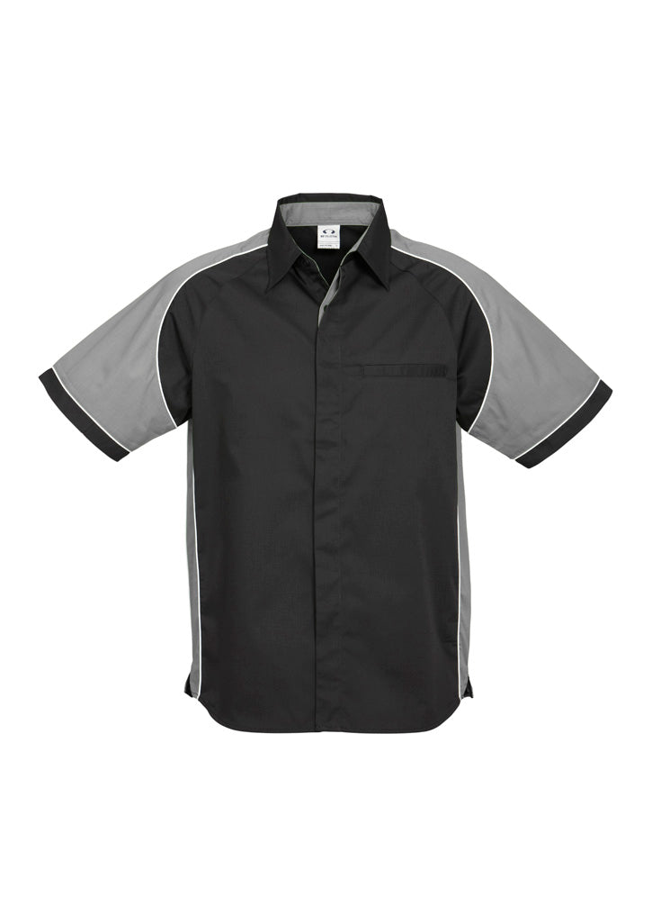 Mens Nitro Short Sleeve Shirt - Black/Grey/White ||SRC=https://cdn.fashionbizapps.nz/honeybee/images/S10112_bProduct_Black_Grey_White_01_mstOG8a.jpg