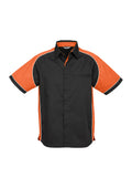 Mens Nitro Short Sleeve Shirt - Black/Orange/White ||SRC=https://cdn.fashionbizapps.nz/honeybee/images/S10112_bProduct_Black_Orange_White_01_GqMR6Y0.jpg