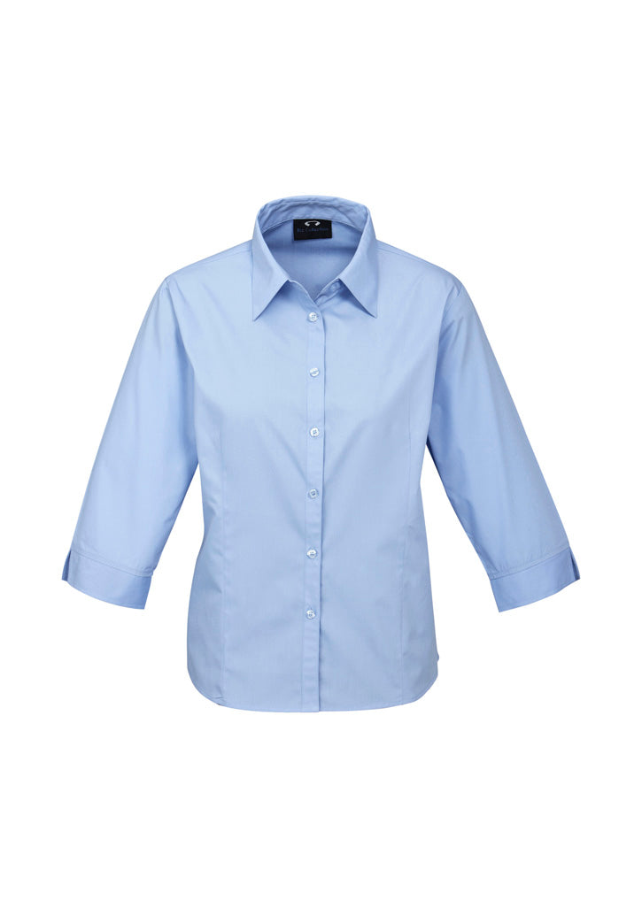 Womens Base 3/4 Sleeve Shirt - Blue ||SRC=https://cdn.fashionbizapps.nz/honeybee/images/S10521_bProduct_Blue_01_tZbOYFj.jpg
