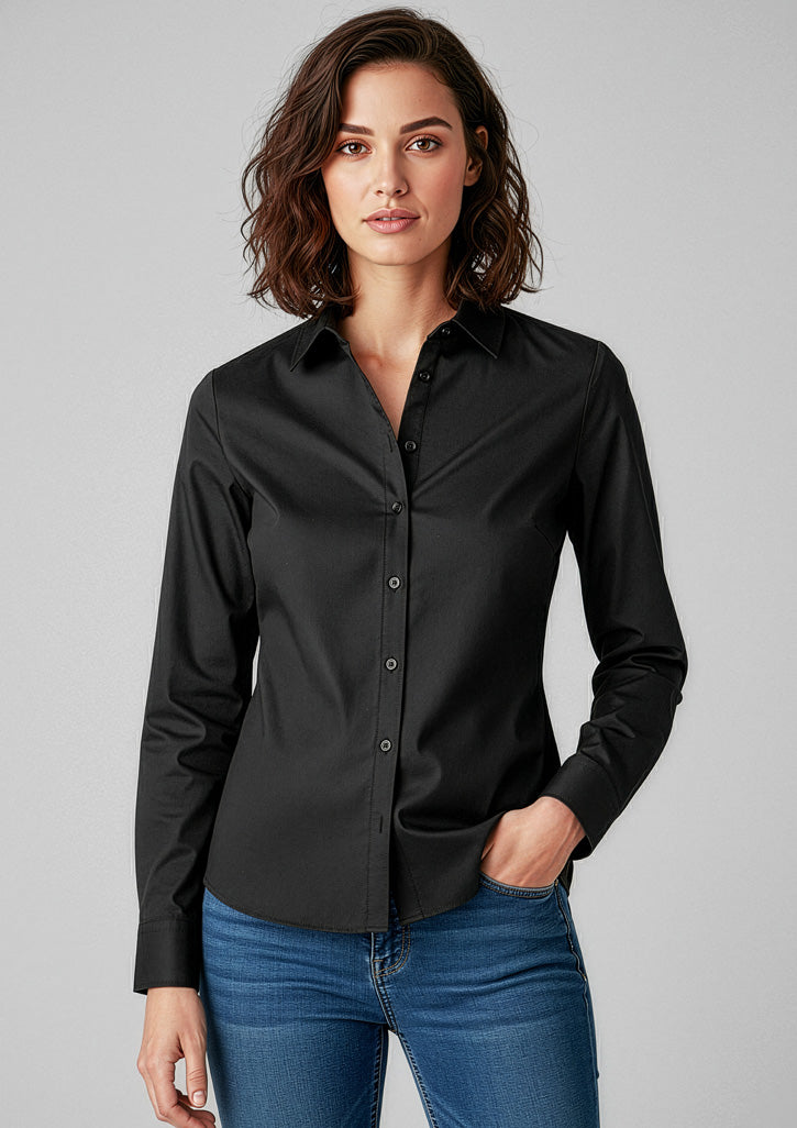 Womens Memphis Long Sleeve Shirt ||SRC=https://cdn.fashionbizapps.nz/honeybee/images/S127LL_Talent_Black_01.jpg