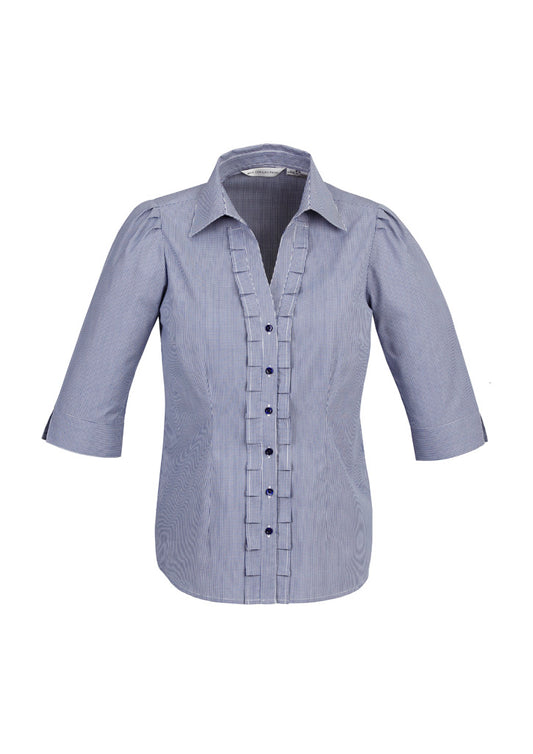 Womens Edge 3/4 Sleeve Shirt - Blue ||SRC=https://cdn.fashionbizapps.nz/honeybee/images/S267LT_bProduct_Blue_01_9agCJS8.jpg