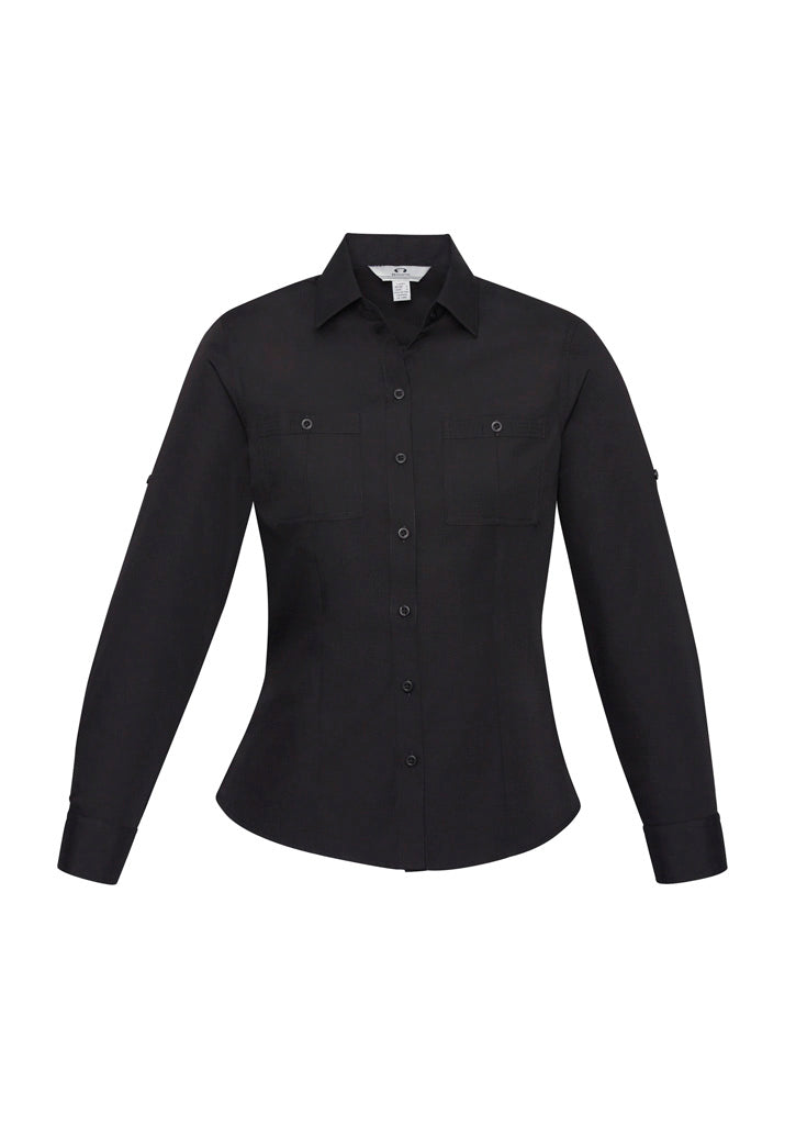 Womens Bondi Long Sleeve Shirt - Black ||SRC=https://cdn.fashionbizapps.nz/honeybee/images/S306LL_bProduct_Black_01_j9LpzaV.jpg