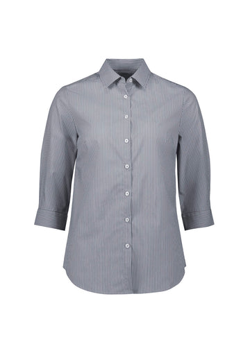 Womens Conran 3/4 Sleeve Shirt ||SRC=https://cdn.fashionbizapps.nz/honeybee/images/S336LT_bProduct_Slate_White_01_JVY7NPA.jpg