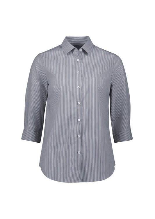 Womens Conran 3/4 Sleeve Shirt ||SRC=https://cdn.fashionbizapps.nz/honeybee/images/S336LT_bProduct_Slate_White_01_JVY7NPA.jpg