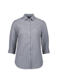 Womens Conran 3/4 Sleeve Shirt - Slate/White ||SRC=https://cdn.fashionbizapps.nz/honeybee/images/S336LT_bProduct_Slate_White_01_MuUIuzn.jpg