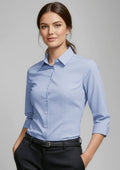 Womens Bristol 3/4 Sleeve Shirt ||SRC=https://cdn.fashionbizapps.nz/honeybee/images/S338LT_Talent_White_Navy_01_2UYlTVb.jpg