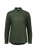 Womens Soul Long Sleeve Shirt - Olive ||SRC=https://cdn.fashionbizapps.nz/honeybee/images/S421LL_Product_Olive_01.jpg