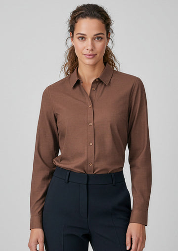 Womens Soul Long Sleeve Shirt ||SRC=https://cdn.fashionbizapps.nz/honeybee/images/S421LL_Talent_Rust_01_qM7gCq6.jpg