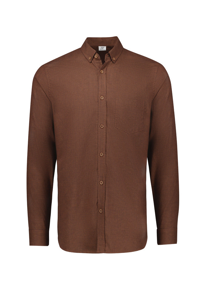 Mens Soul Long Sleeve Shirt - Rust ||SRC=https://cdn.fashionbizapps.nz/honeybee/images/S421ML_Product_Rust_01.jpg