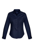 Womens Dalton Long Sleeve Shirt - Navy ||SRC=https://cdn.fashionbizapps.nz/honeybee/images/S522LL_Product_Navy_01.jpg