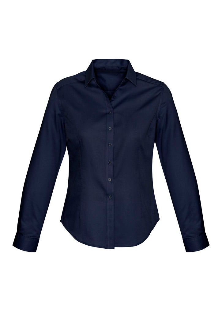Womens Dalton Long Sleeve Shirt - Navy ||SRC=https://cdn.fashionbizapps.nz/honeybee/images/S522LL_Product_Navy_01.jpg