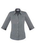 Womens Monaco 3/4 Sleeve Shirt - Platinum ||SRC=https://cdn.fashionbizapps.nz/honeybee/images/S770LT_bProduct_Platinum_01_2dGTg78.jpg