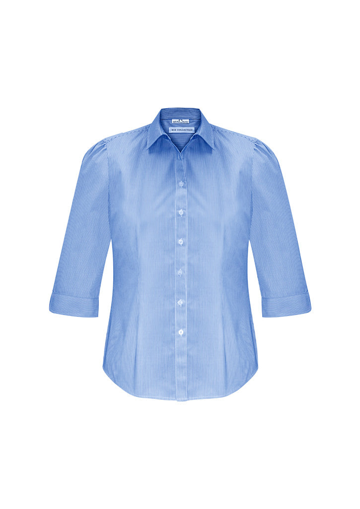 Womens Euro 3/4 Sleeve Shirt - Blue ||SRC=https://cdn.fashionbizapps.nz/honeybee/images/S812LT_bProduct_Blue_01_k339IAn.jpg