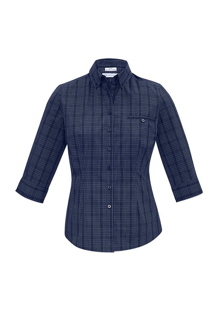 Womens Harper 3/4 Sleeve Shirt - Ink/Silver ||SRC=https://cdn.fashionbizapps.nz/honeybee/images/S820LT_bProduct_Ink_Silver_01_AphRZgc.jpg