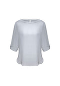Womens Madison Boatneck Top - Silver Mist ||SRC=https://cdn.fashionbizapps.nz/honeybee/images/S828LL_bProduct_SilverMist_F-SleevesRolledUp_zH7lDuS.jpg