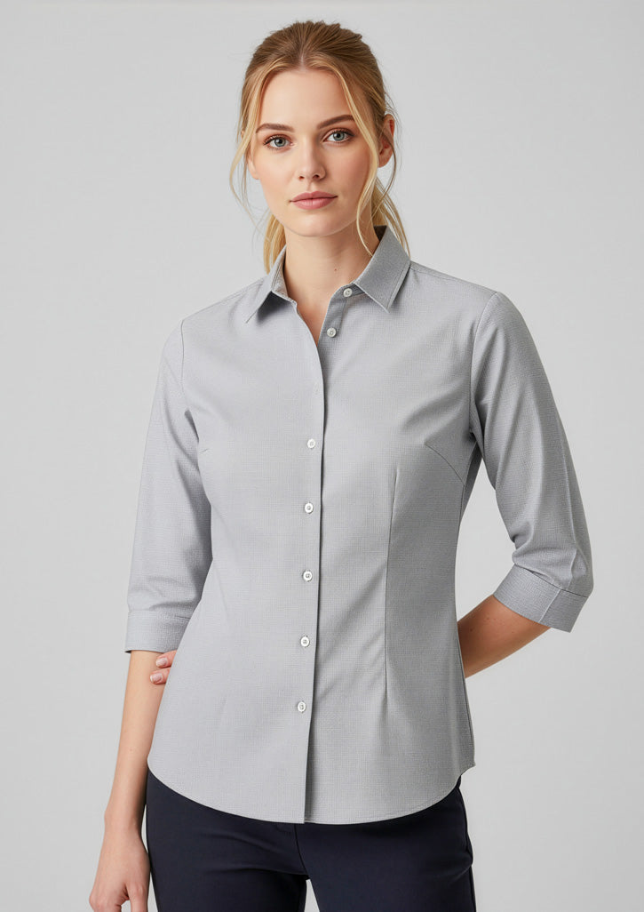 Womens Jagger 3/4 Sleeve Shirt ||SRC=https://cdn.fashionbizapps.nz/honeybee/images/S910LT_Talent_Silver_01.jpg