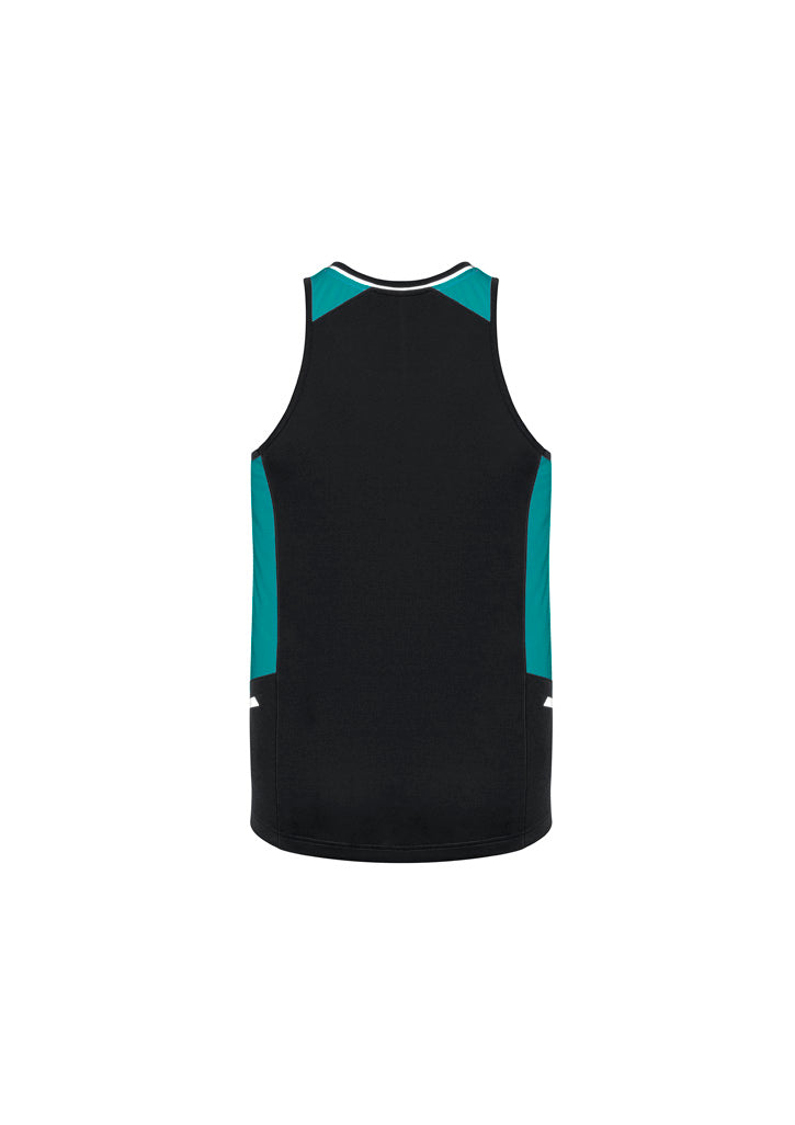 Mens Renegade Singlet - Black/Teal/Silver ||SRC=https://cdn.fashionbizapps.nz/honeybee/images/SG702M_bProduct_Black_Teal_Silver_02_T597LPT.jpg