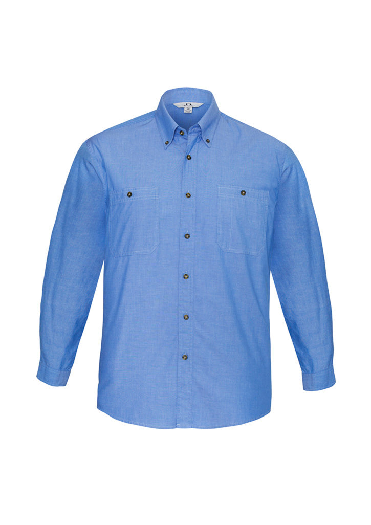 Mens Chambray Long Sleeve Shirt - Chambray Blue ||SRC=https://cdn.fashionbizapps.nz/honeybee/images/SH112_bProduct_ChambrayBlue_01_SXKO5Qx.jpg