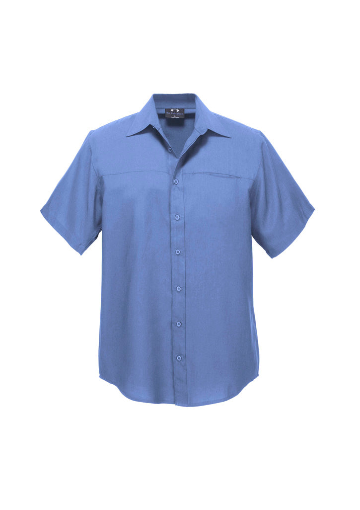 Mens Oasis Short Sleeve Shirt - Mid Blue ||SRC=https://cdn.fashionbizapps.nz/honeybee/images/SH3603_bProduct_MidBlue_01_1byFTM6.jpg
