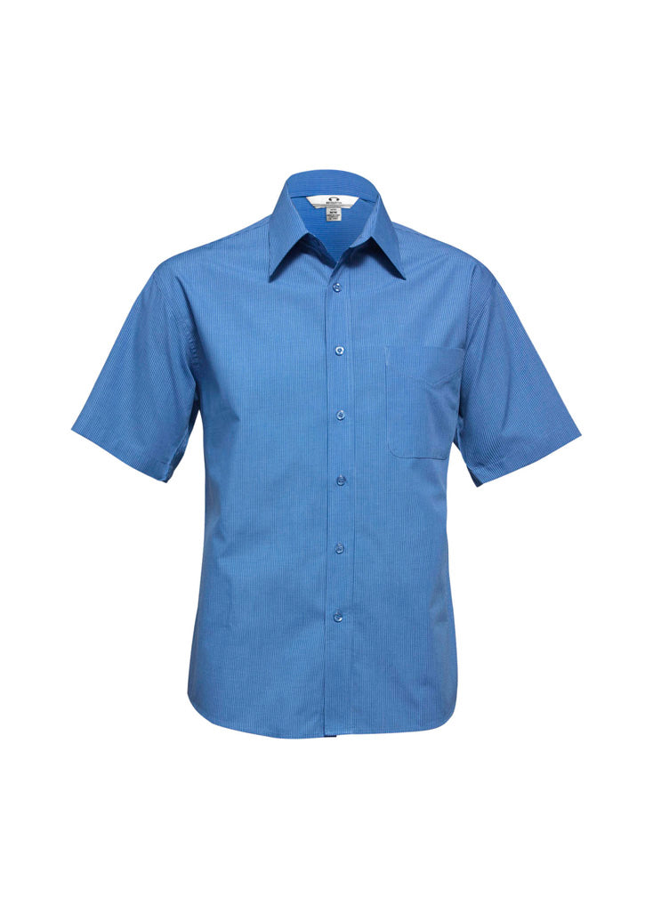 Mens Micro Check Short Sleeve Shirt - Mid Blue ||SRC=https://cdn.fashionbizapps.nz/honeybee/images/SH817_bProduct_MidBlue_01_RJ2GTy5.jpg