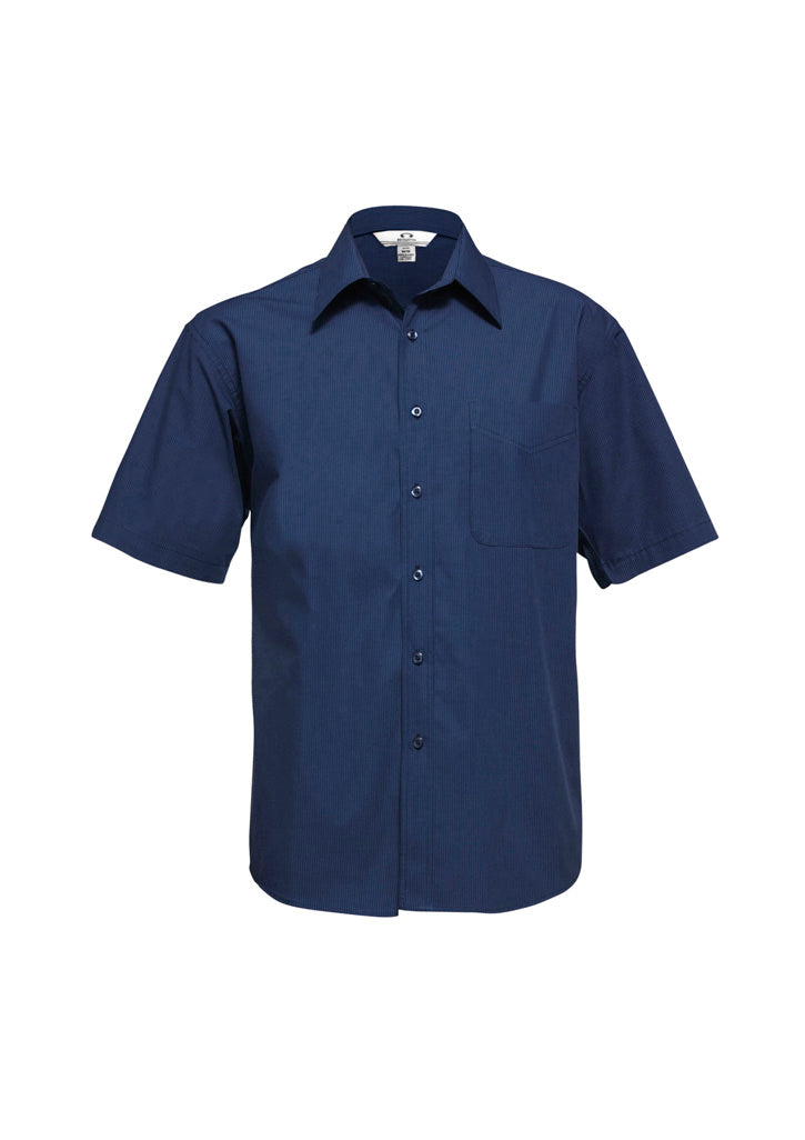 Mens Micro Check Short Sleeve Shirt - Navy ||SRC=https://cdn.fashionbizapps.nz/honeybee/images/SH817_bProduct_Navy_01_RTStsQE.jpg
