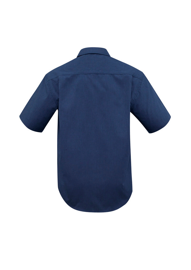Mens Micro Check Short Sleeve Shirt - Navy ||SRC=https://cdn.fashionbizapps.nz/honeybee/images/SH817_bProduct_Navy_02_Ji2FPb8.jpg