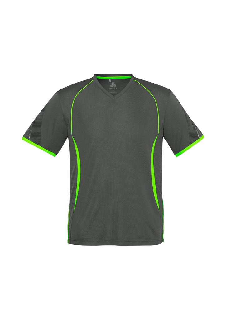 Mens Razor Short Sleeve Tee - Grey/Fluoro Lime ||SRC=https://cdn.fashionbizapps.nz/honeybee/images/T406MS_bProduct_Grey_FluroLime_01.jpg